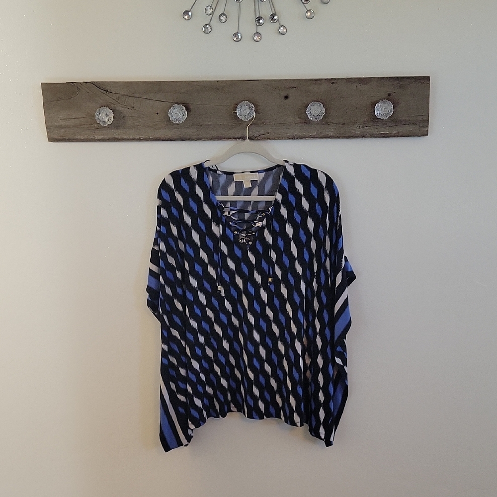 Michael Kors Blue and Black Patterned Blouse SZ SM
